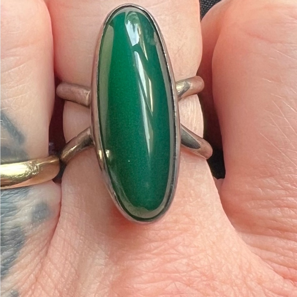 Vintage Sterling silver green onyx ring